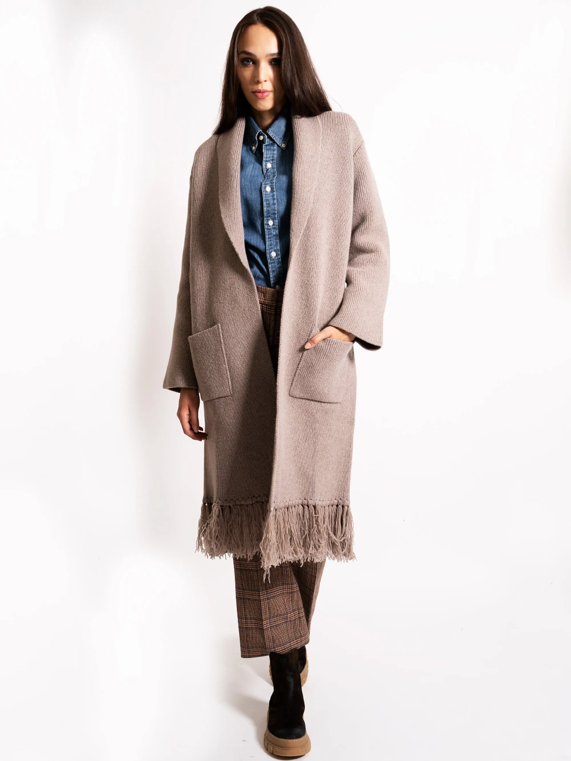 Maxi Cardigan in Maglia Sughero