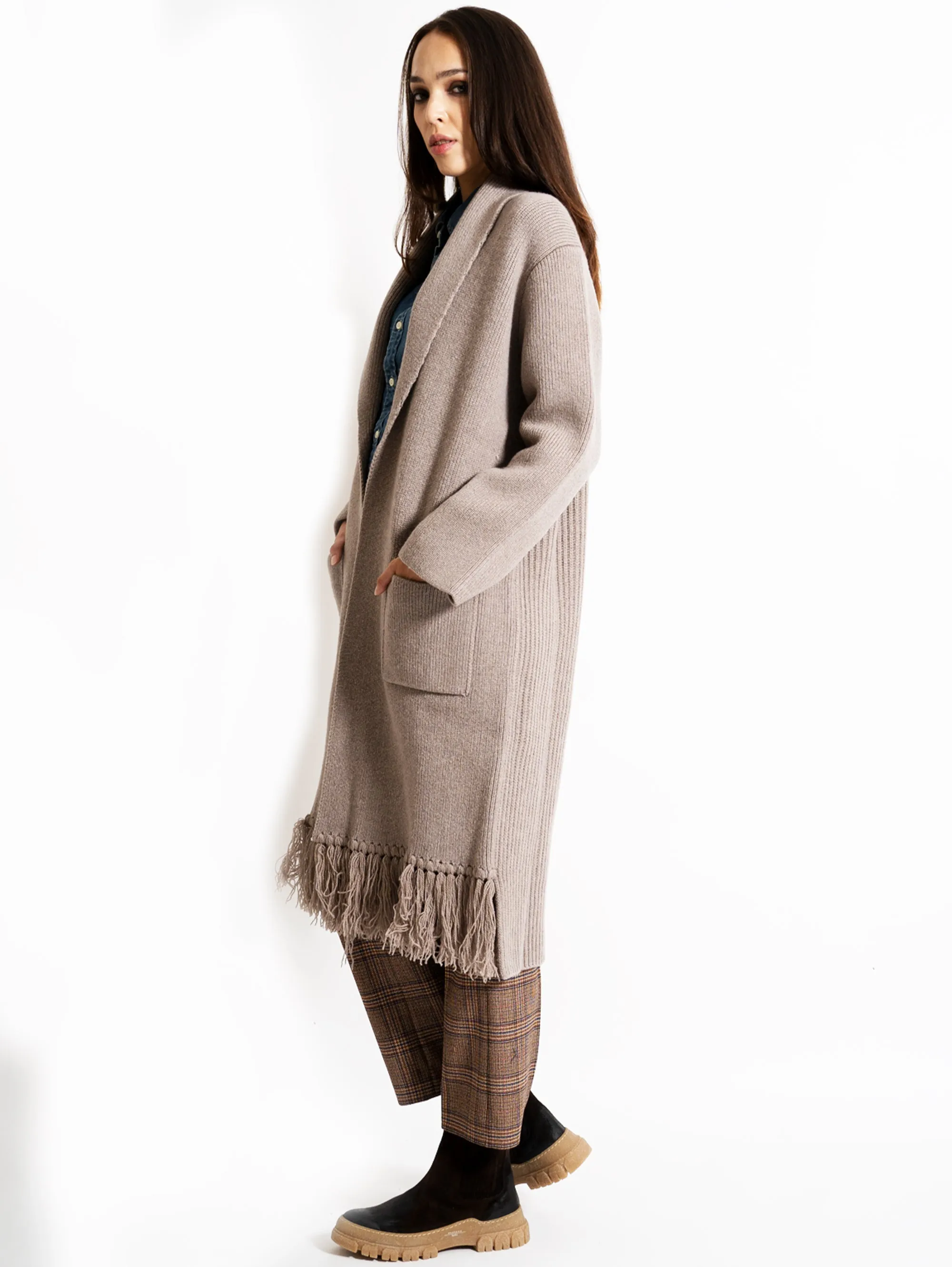Maxi Cardigan in Maglia Sughero