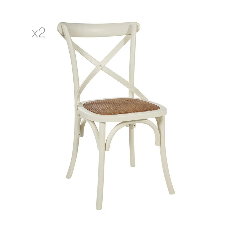 Novità Home Set 2 sedie in legno bianco, intreccio in anilina