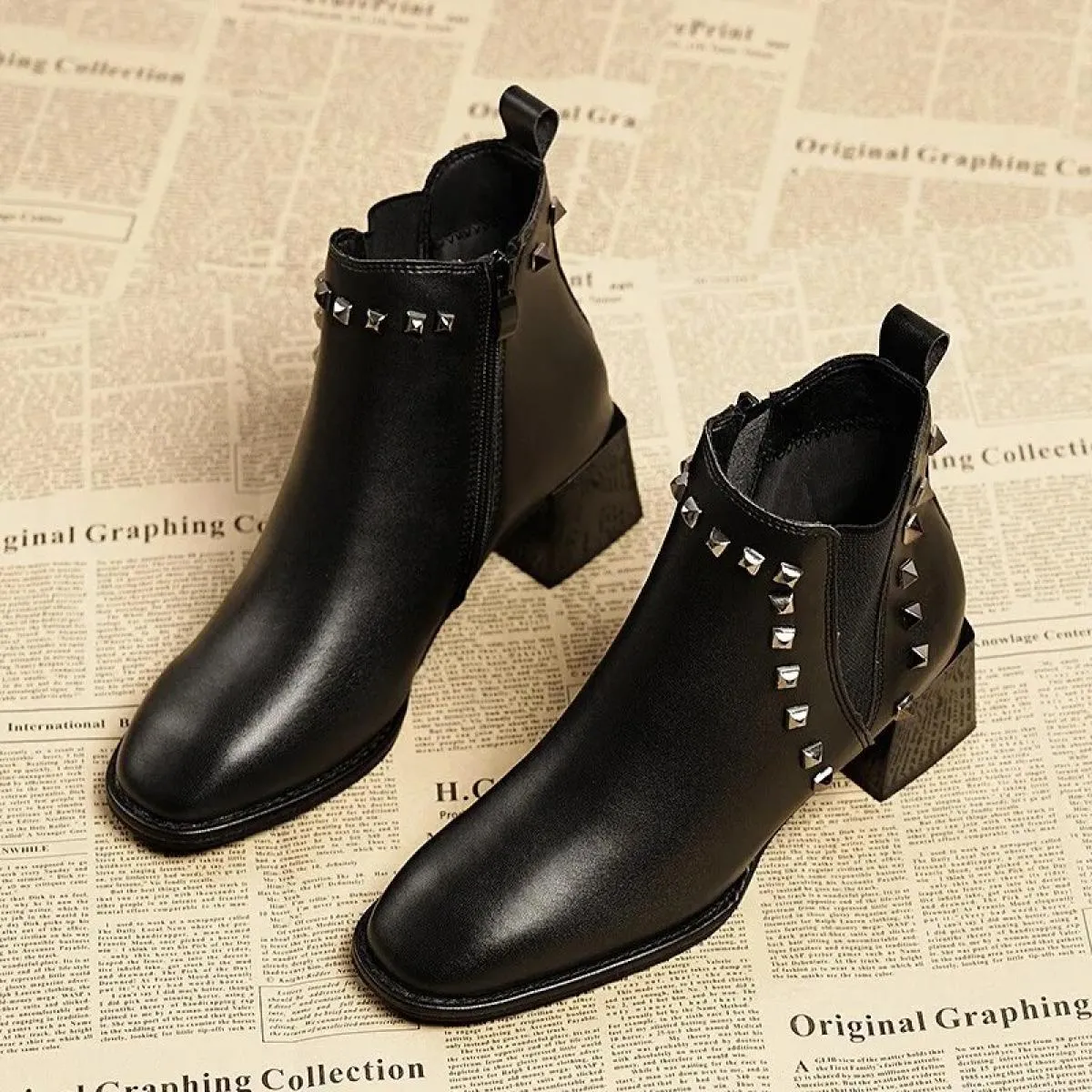 Nuove scarpe da donna inverno impermeabile tinta unita di base Pu peluche gomma tacco quadrato testa tonda cerniera per adulti c