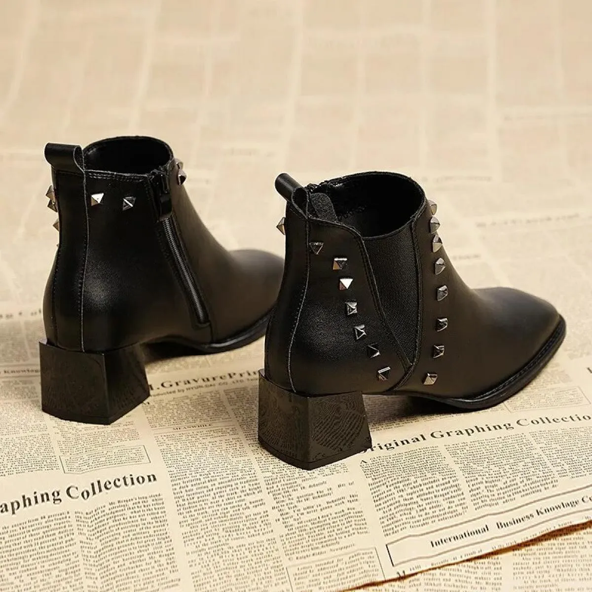 Nuove scarpe da donna inverno impermeabile tinta unita di base Pu peluche gomma tacco quadrato testa tonda cerniera per adulti c