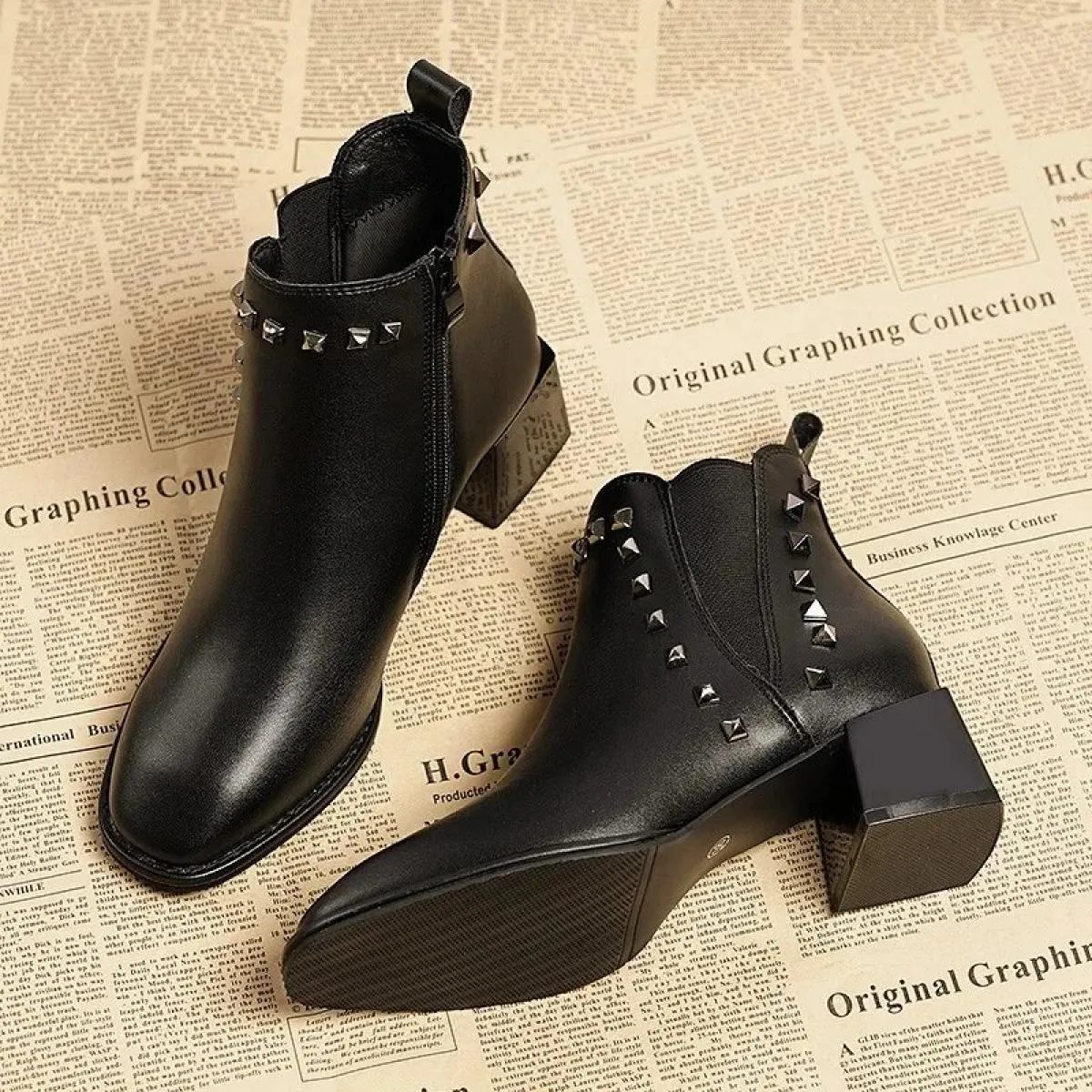 Nuove scarpe da donna inverno impermeabile tinta unita di base Pu peluche gomma tacco quadrato testa tonda cerniera per adulti c