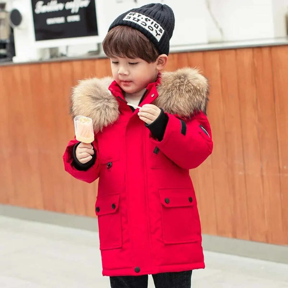 Nuovi bambini Piumino invernale Vestiti per ragazzo Cappotto caldo con cappuccio spesso Parka per bambini Vera pelliccia Primave