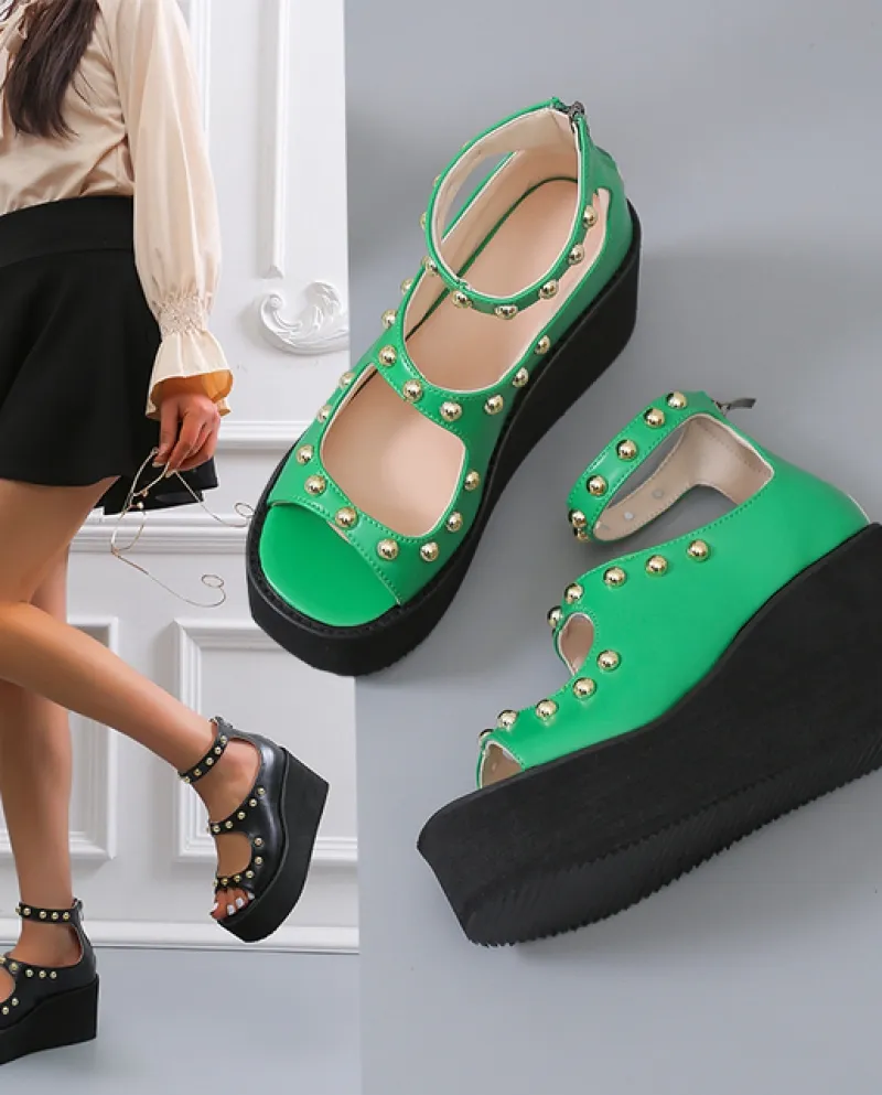 Nuovi sandali con plateau con tacco a zeppa 2022 Womens Round Toe Open Toe Sandalo romano con cerniera posteriore Scarpe da donn