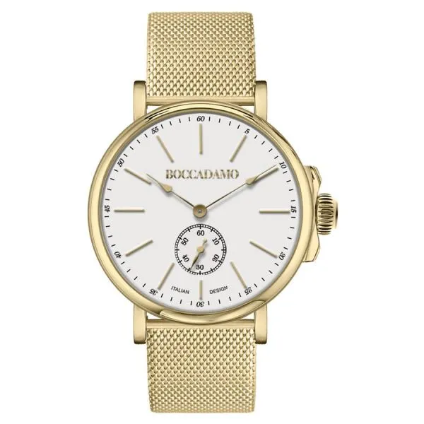 Orologio con quadrante bianco e maglia Milano dorato    