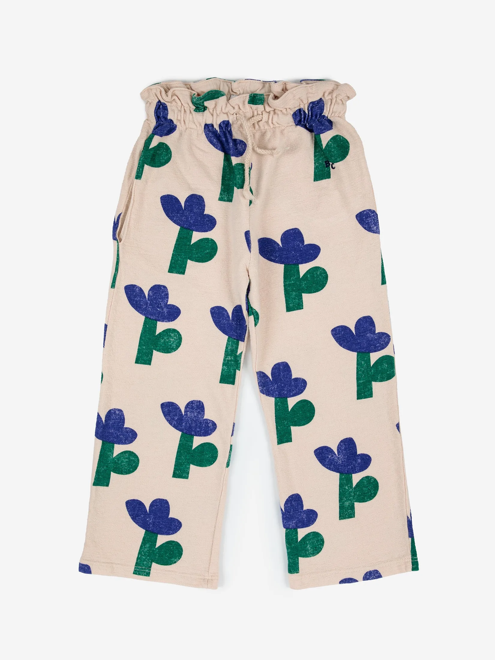 pantalone con fiori blu