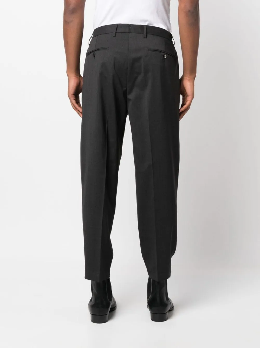 Pantalone Grigio in Lana Vergine con Tasche a Filo e Lunghezza Crop
