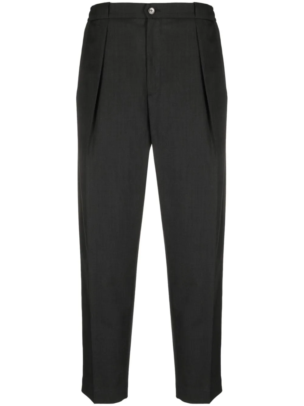 Pantalone Grigio in Lana Vergine con Tasche a Filo e Lunghezza Crop