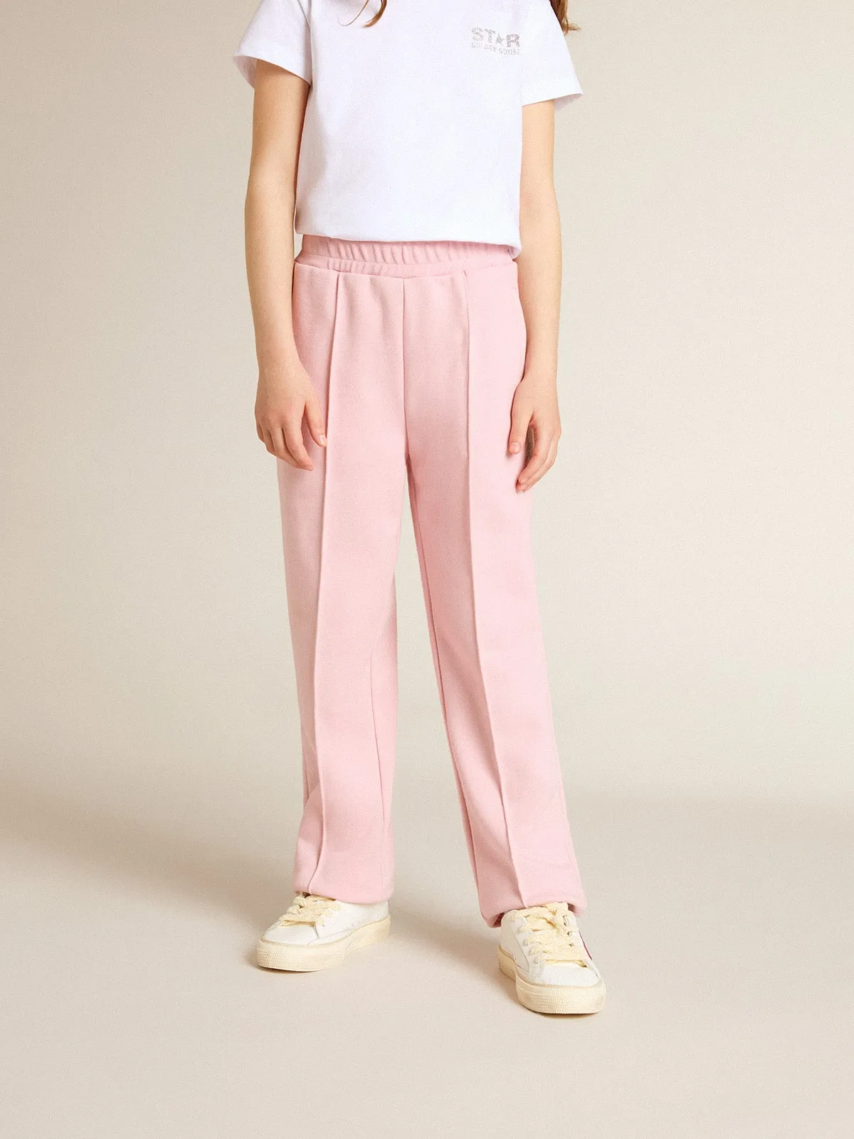 Pantalone jogging rosa con stella in glitter sul davanti
