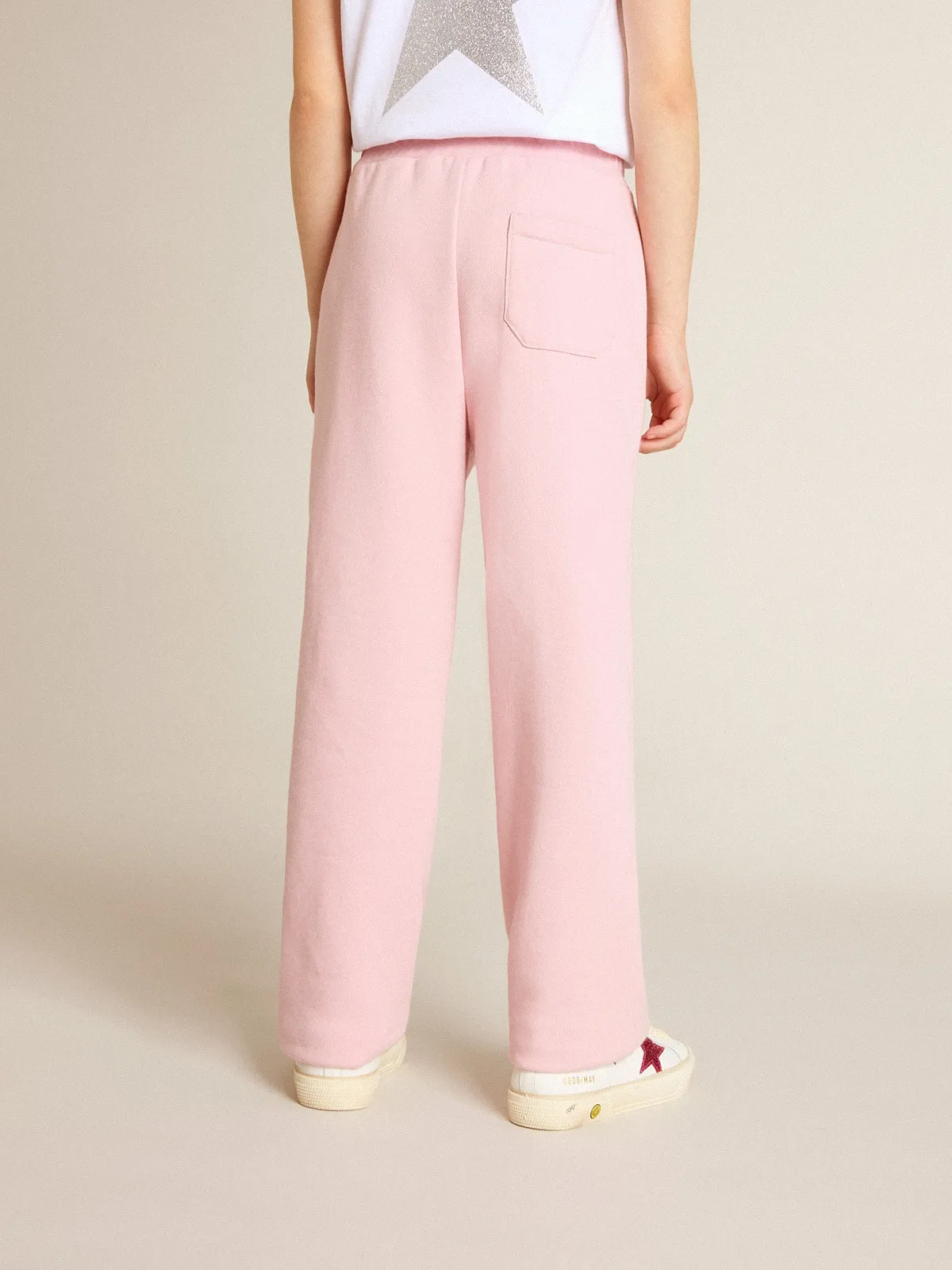 Pantalone jogging rosa con stella in glitter sul davanti