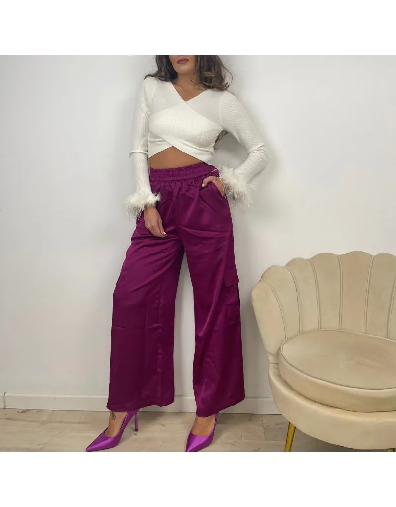 PANTALONI CARGO SATIN AMARENA
