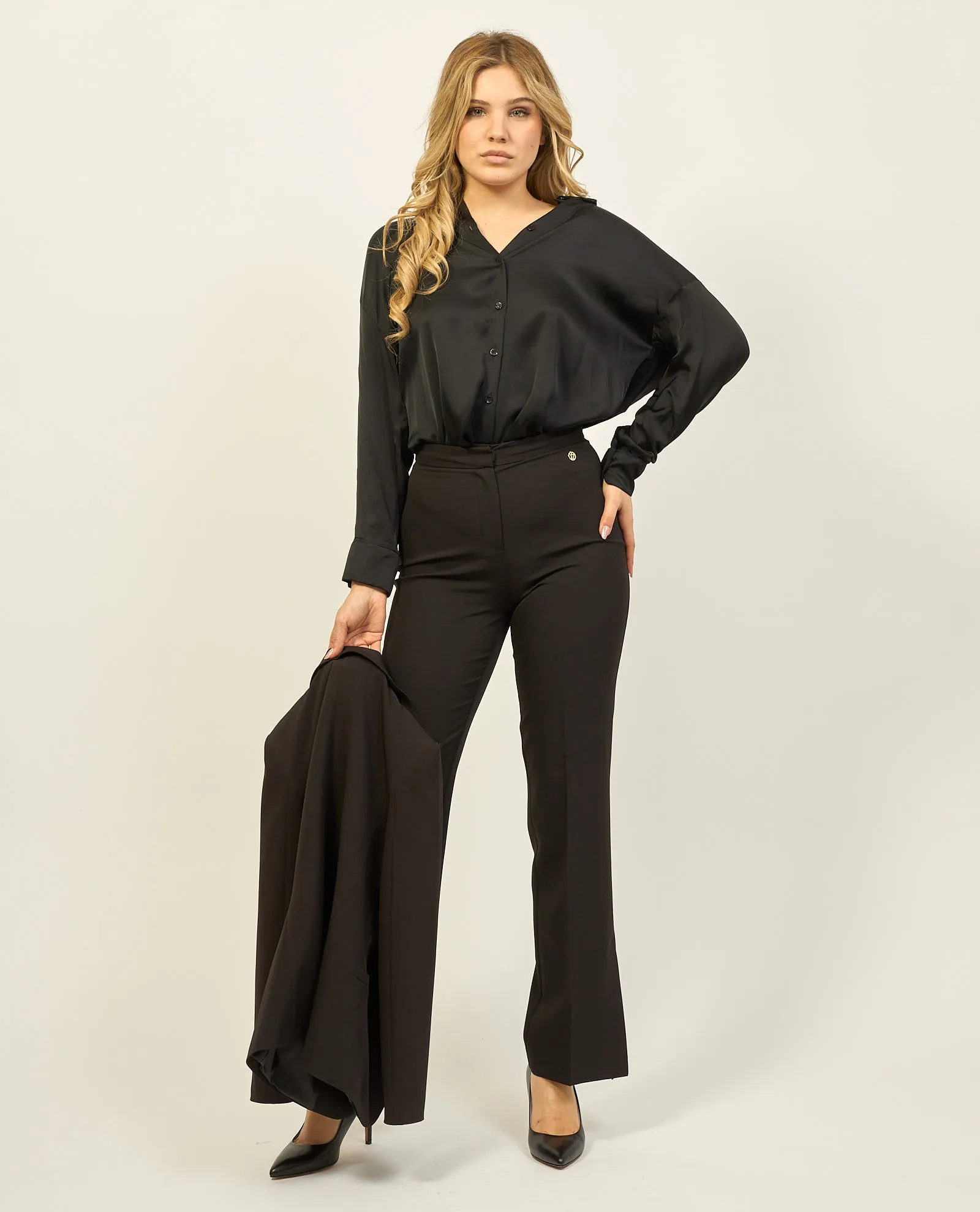 Pantaloni donna Yes Zee modello a palazzo con spacco