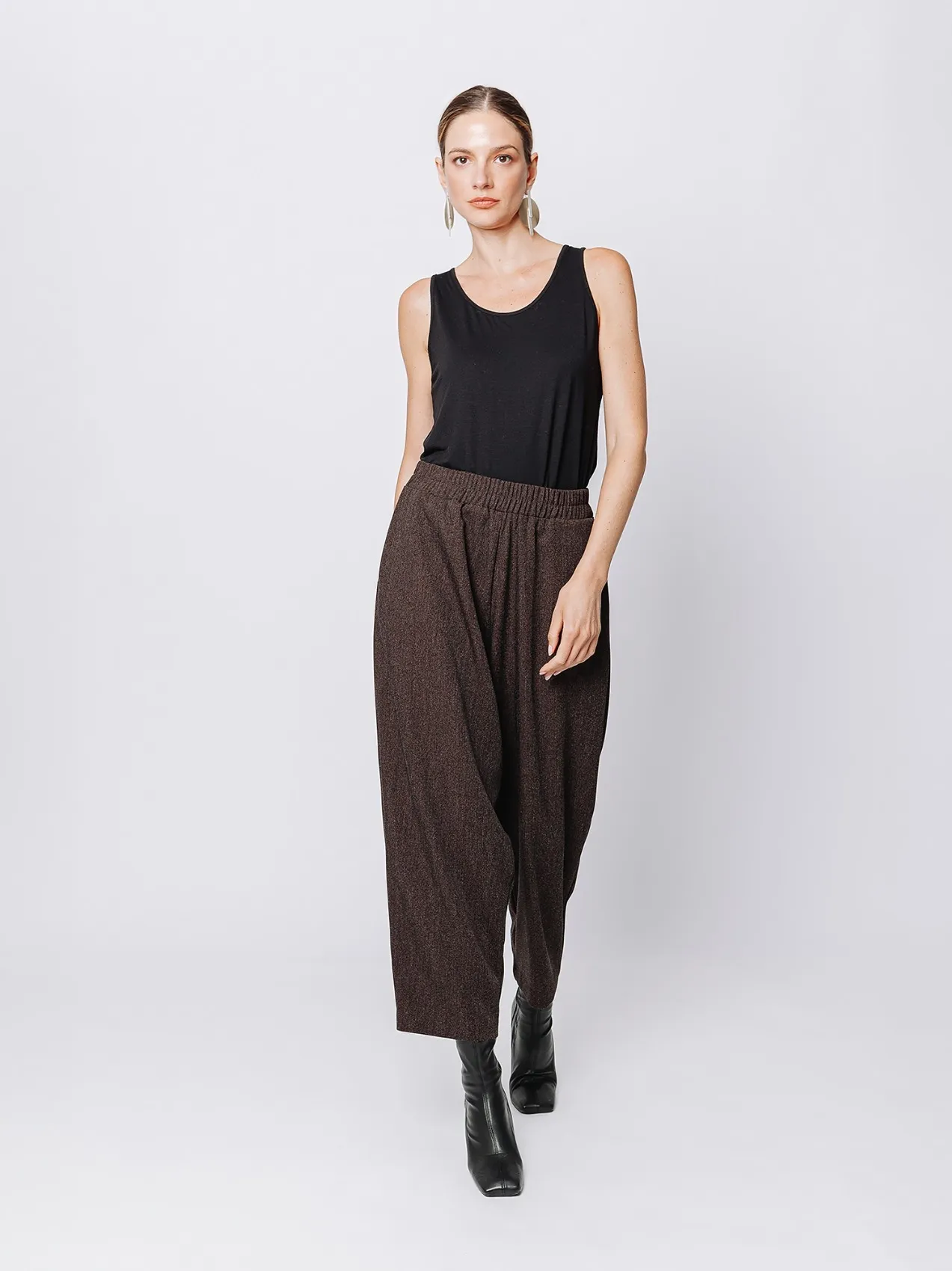 Pantaloni gaucho con trama melange