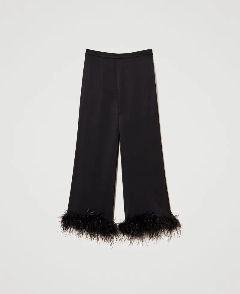 Pantaloni in raso con piume