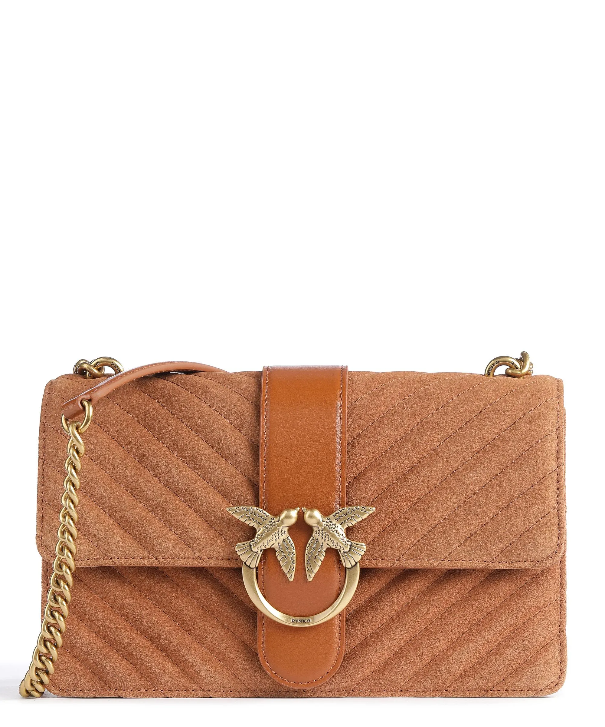  Pinko Love One Classic Borsa a tracolla pelle ruvida marrone  