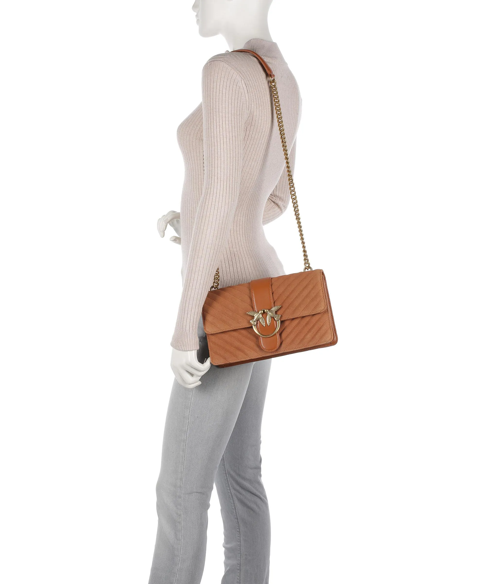  Pinko Love One Classic Borsa a tracolla pelle ruvida marrone  