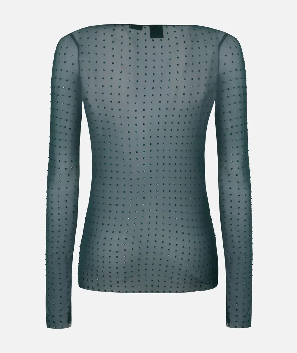 PINKO--Maglia in leggero tulle full strass