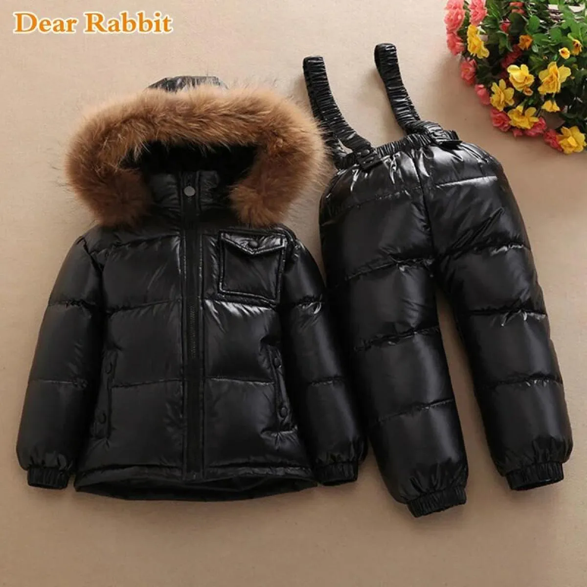 Piumino d'anatra bianco per bambina invernale da 30 gradi Abbigliamento da neve Cappotti impermeabili Tute Set di abbigliamento