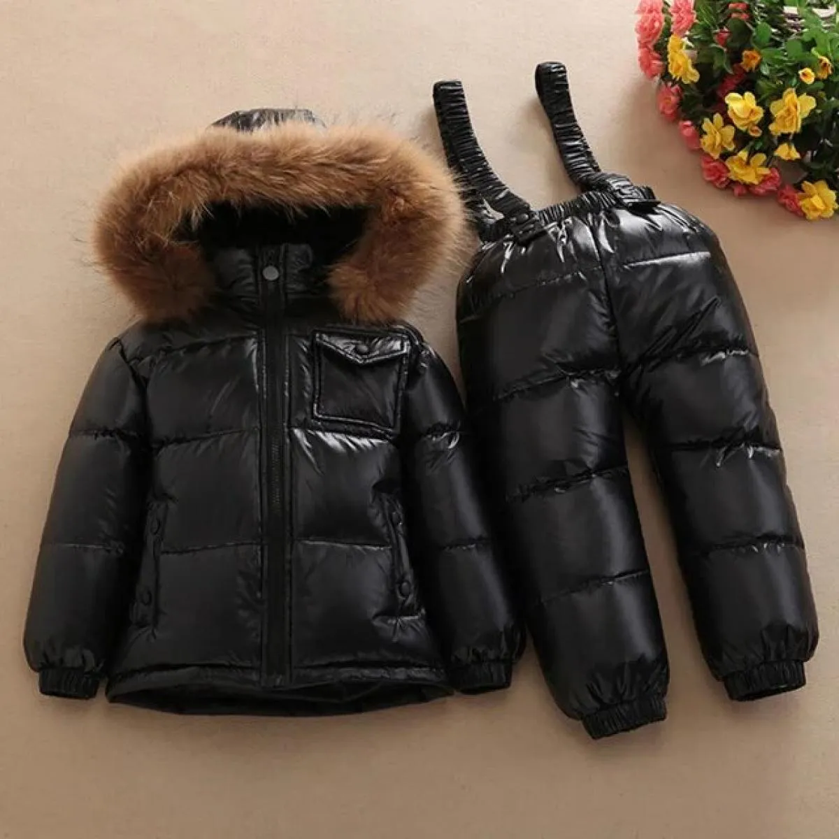Piumino d'anatra bianco per bambina invernale da 30 gradi Abbigliamento da neve Cappotti impermeabili Tute Set di abbigliamento