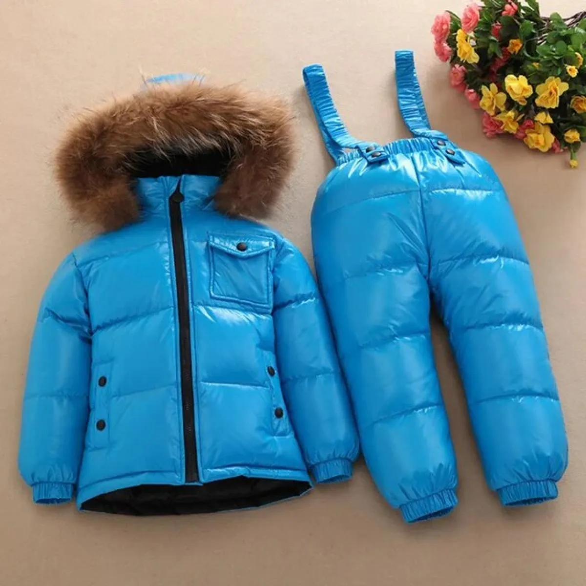 Piumino d'anatra bianco per bambina invernale da 30 gradi Abbigliamento da neve Cappotti impermeabili Tute Set di abbigliamento