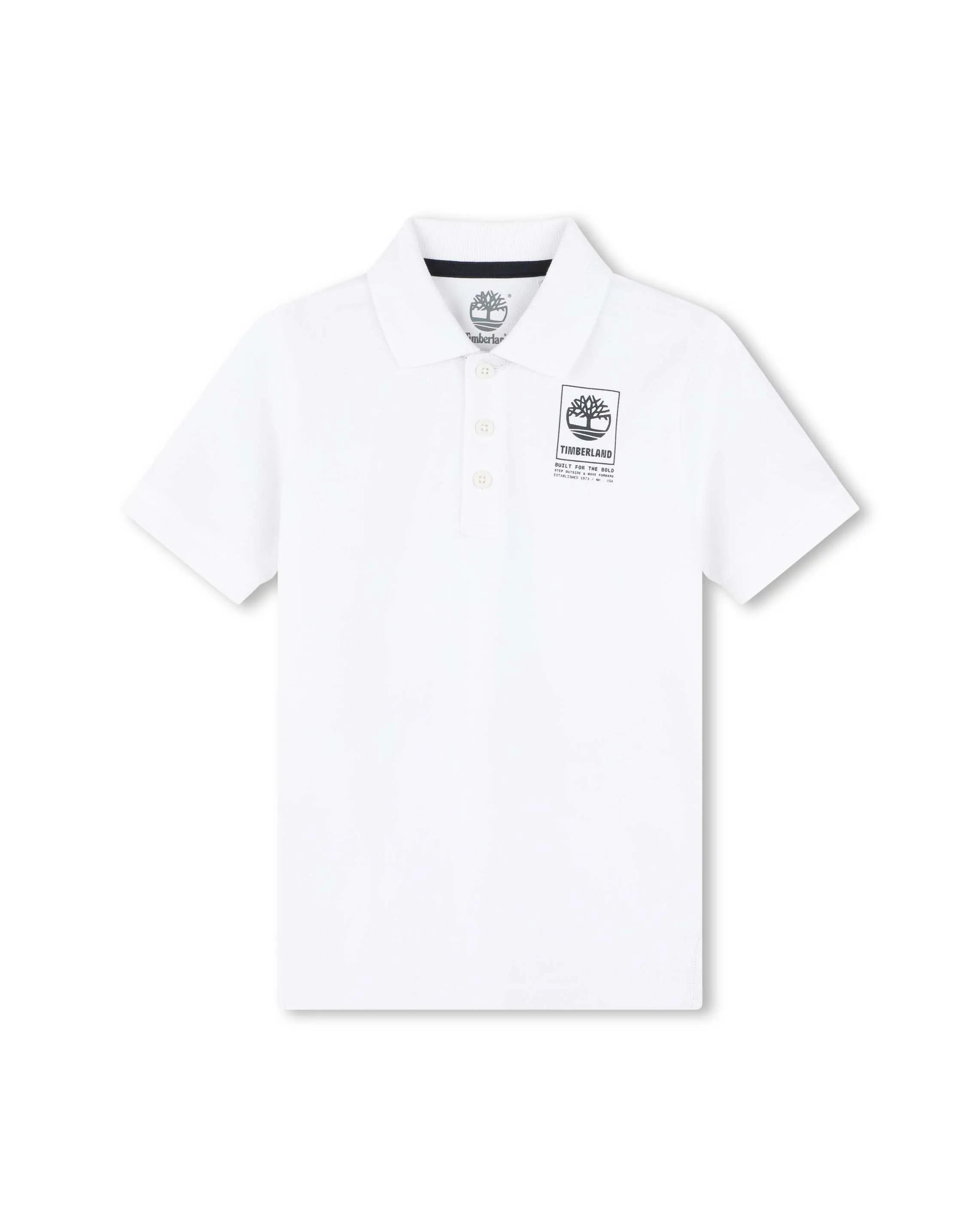 Polo bianca in piquet a maniche corte con logo blu 14 anni