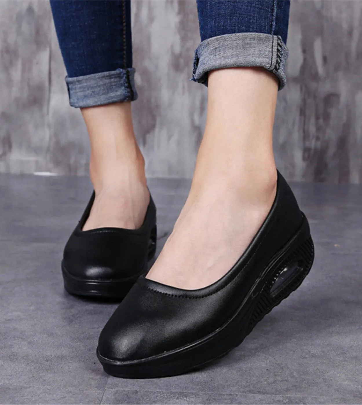 Primavera Autunno Donna Scarpe da ufficio casual Zeppe basse Scarpe da altalena Scarpe da ginnastica con suola spessa Scarpe da