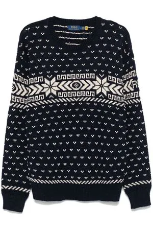 RALPH LAUREN Abbigliamento,Maglieria Maglione in misto cotone blu e bianco 