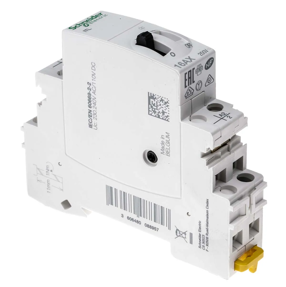 Relè di potenza Schneider Electric serie iTL, SPST, bobina 110 V dc, 230 → 240V ca, Guida DIN