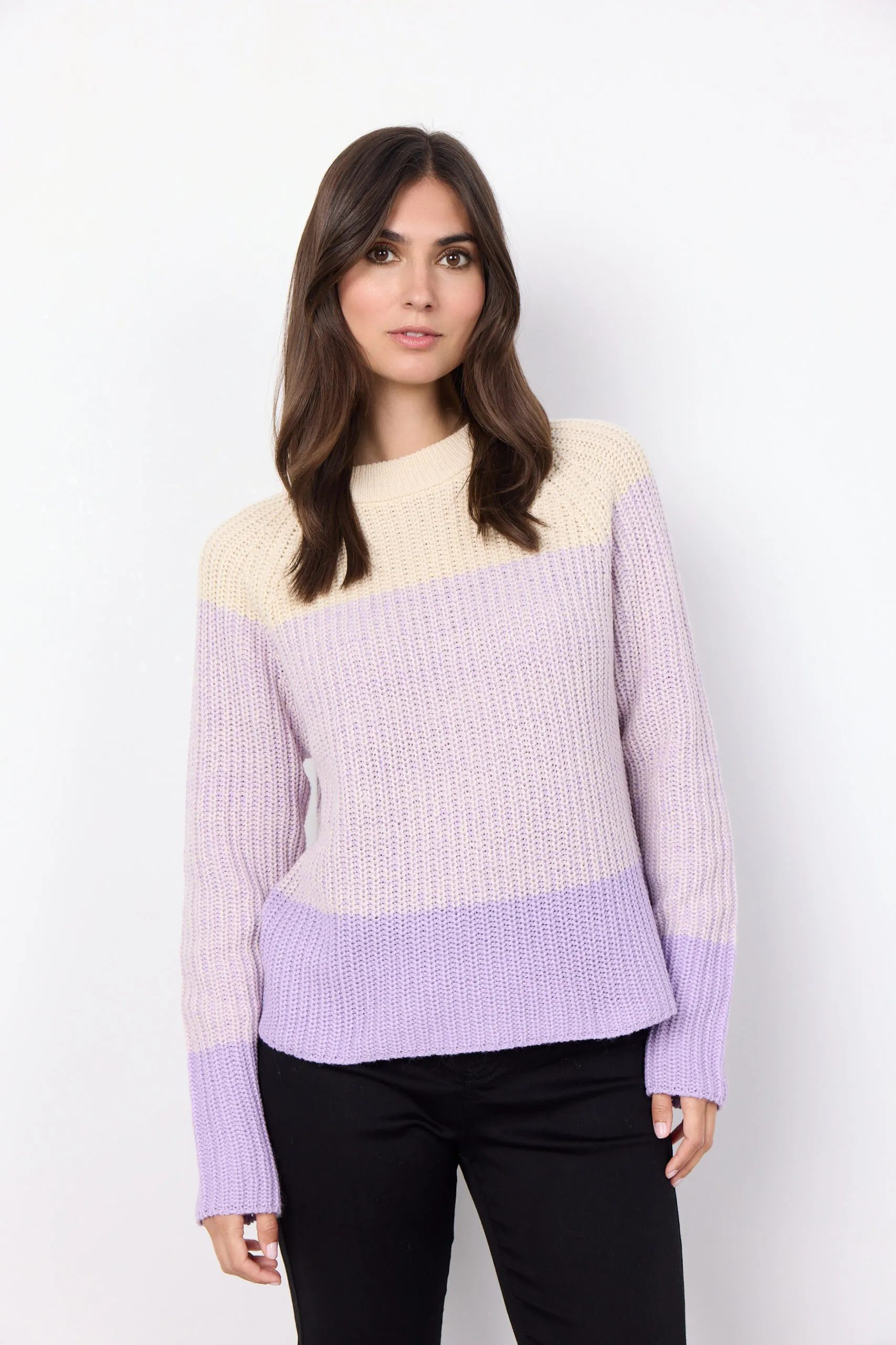 Remone Stripe 25: Pullover Femminile in Caldo Blend di Cotone ed Acrilico – Fantasia a Righe in Sfumature di Lilla e Viola