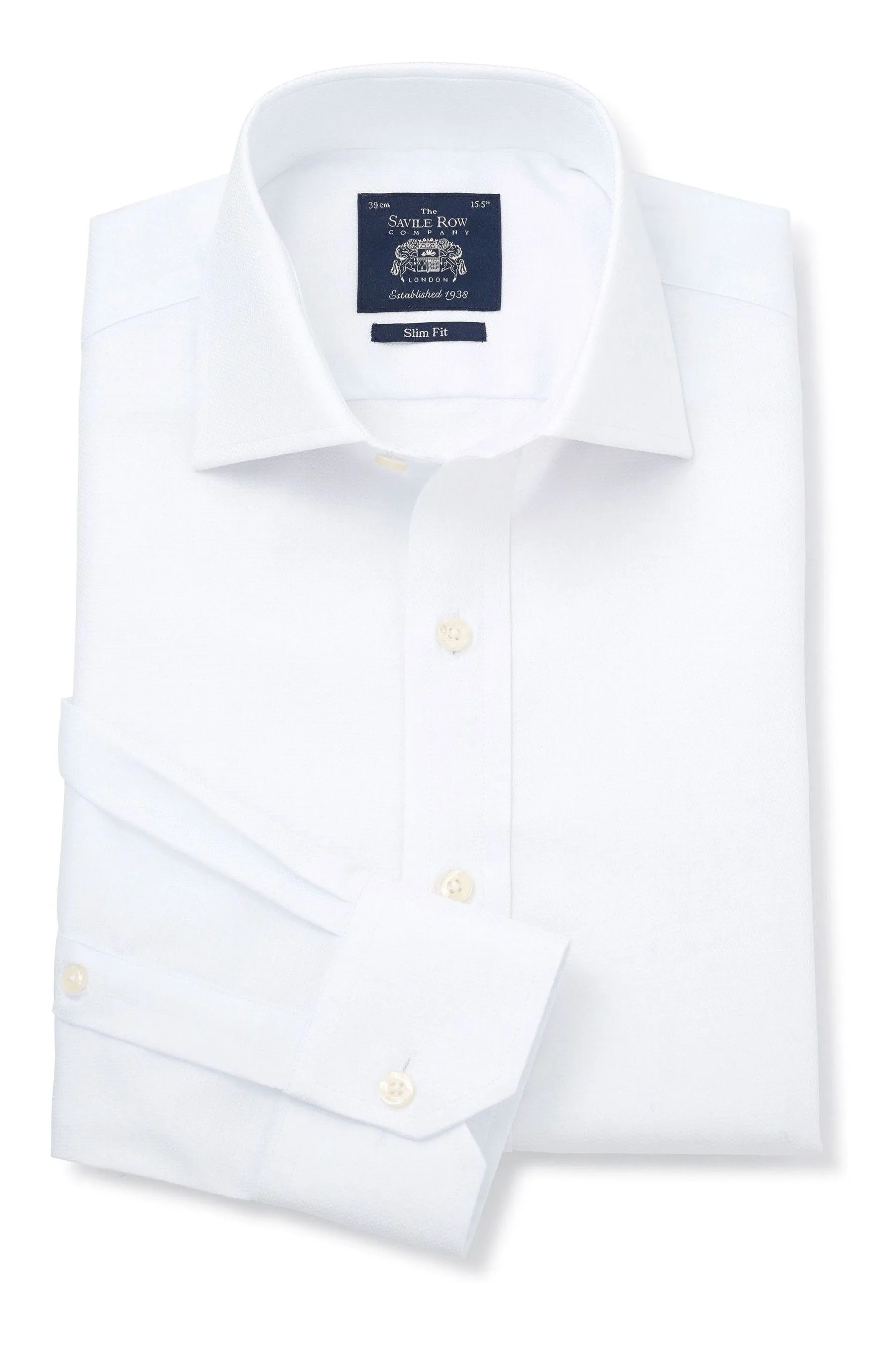 Savile Row Company 100% Cotone Testurizzato Dobby Slim Polsino Singolo Bianco - Camicia    