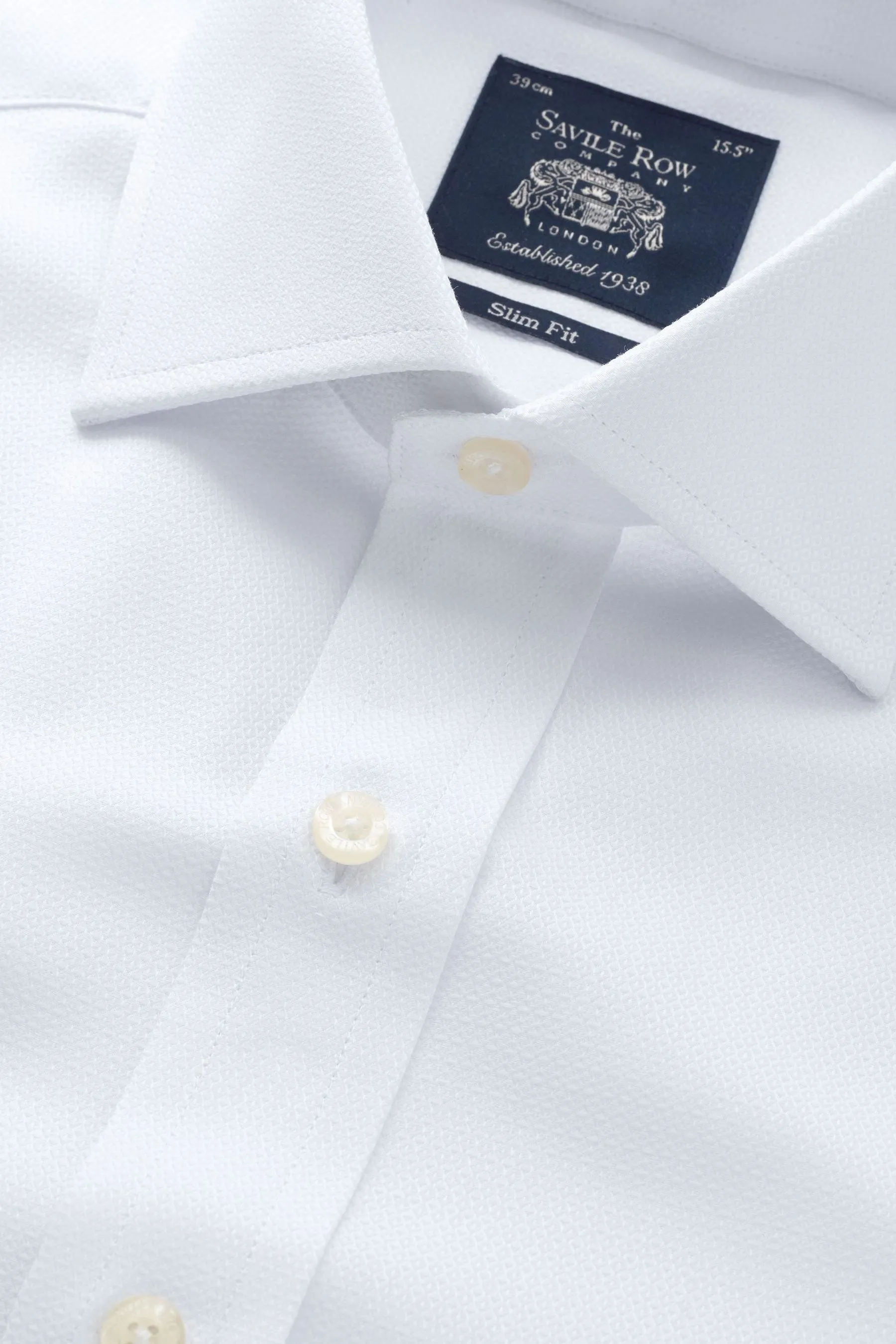 Savile Row Company 100% Cotone Testurizzato Dobby Slim Polsino Singolo Bianco - Camicia    