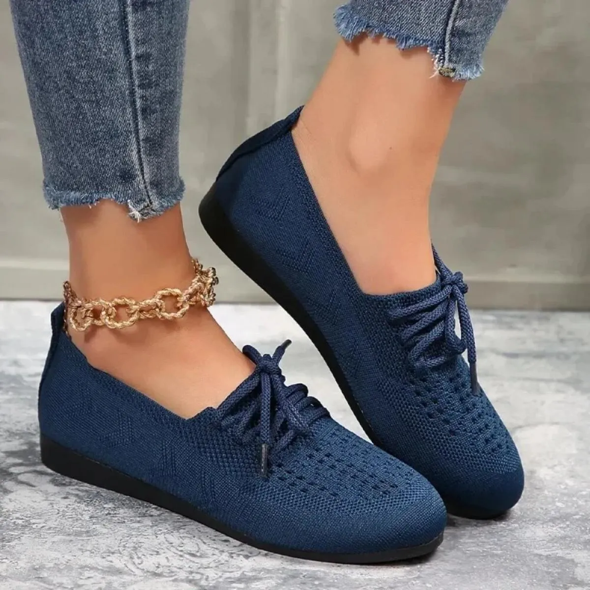 Scarpe basse in maglia lavorata a maglia Scarpe da donna in tessuto primaverile Scarpe traspiranti Scarpe stringate alla moda Co