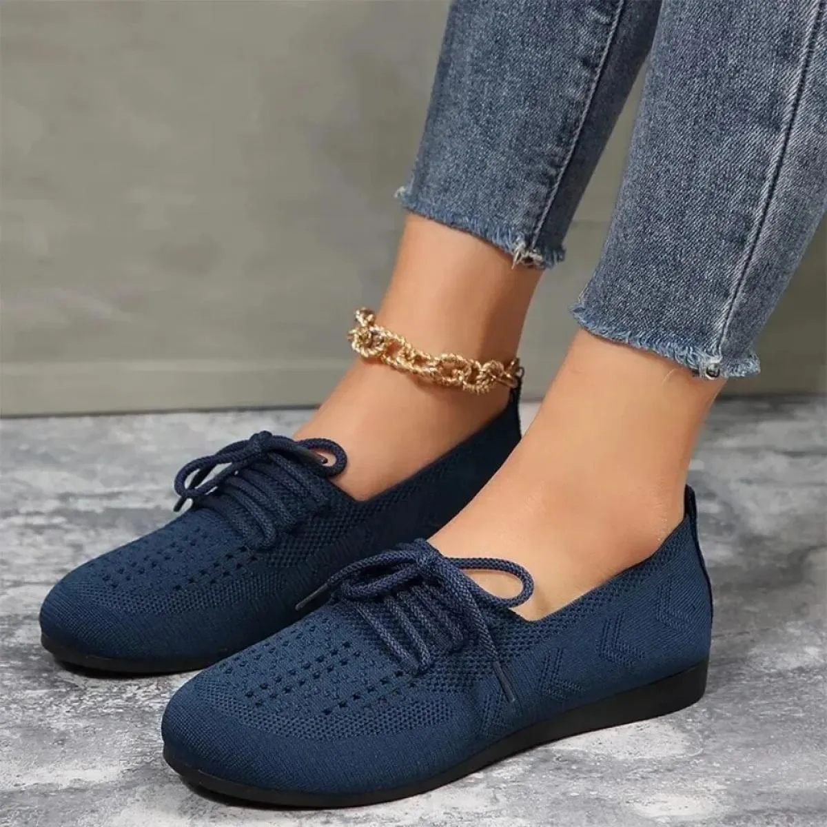 Scarpe basse in maglia lavorata a maglia Scarpe da donna in tessuto primaverile Scarpe traspiranti Scarpe stringate alla moda Co