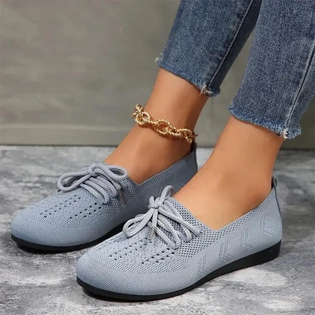 Scarpe basse in maglia lavorata a maglia Scarpe da donna in tessuto primaverile Scarpe traspiranti Scarpe stringate alla moda Co