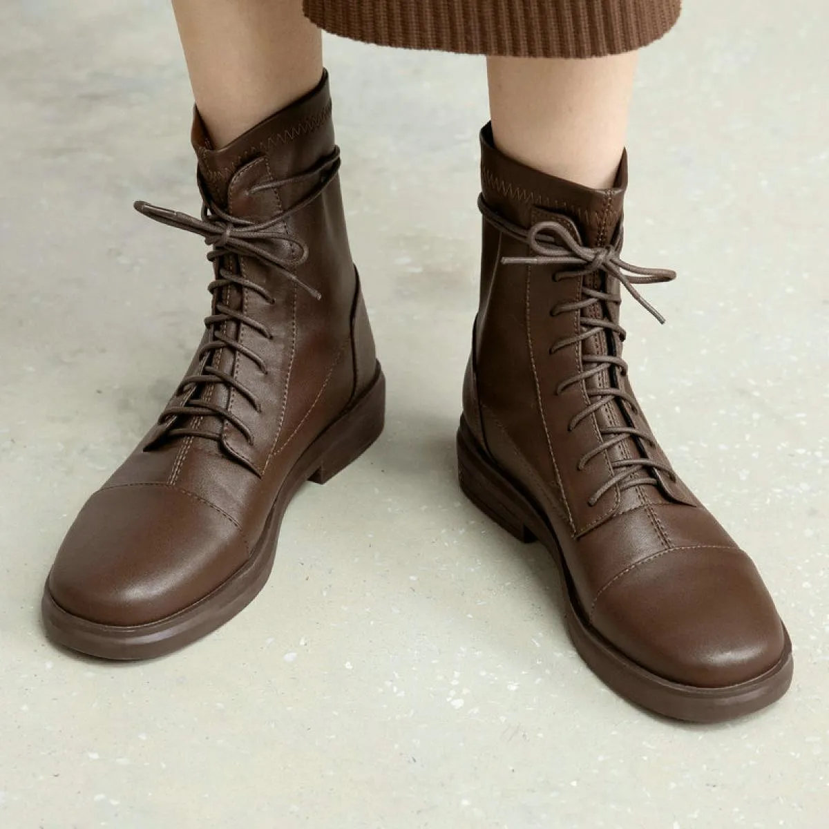 Scarpe con lacci incrociati Donna 2024 Stivali da moto da donna con tacco basso più nuovi Stivaletti da donna in vera pelle da l