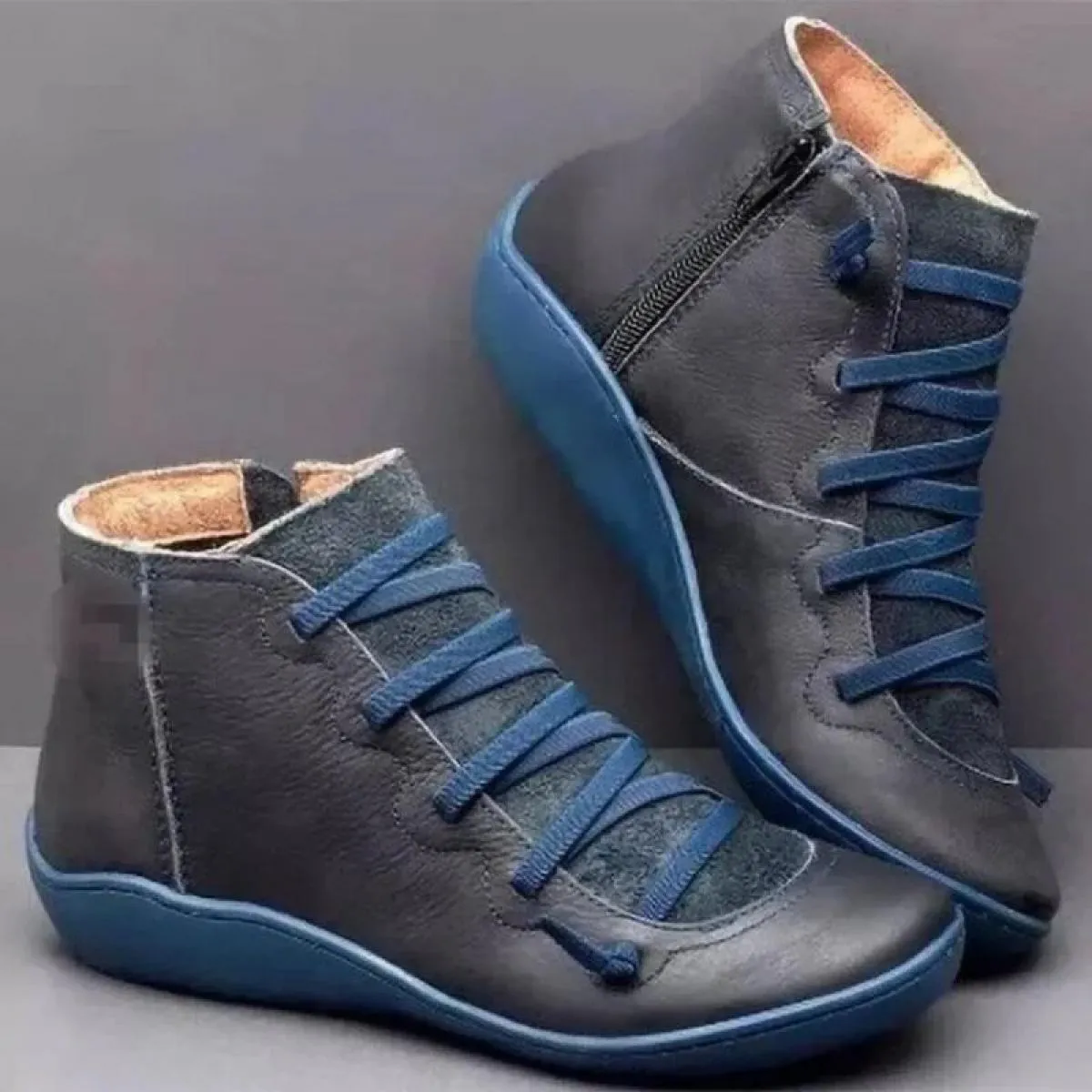 Scarpe moda con tacco a zeppa Stivaletti in PU da donna Tacco basso da donna Mamma Comoda suola morbida Testa tonda Corta di gra