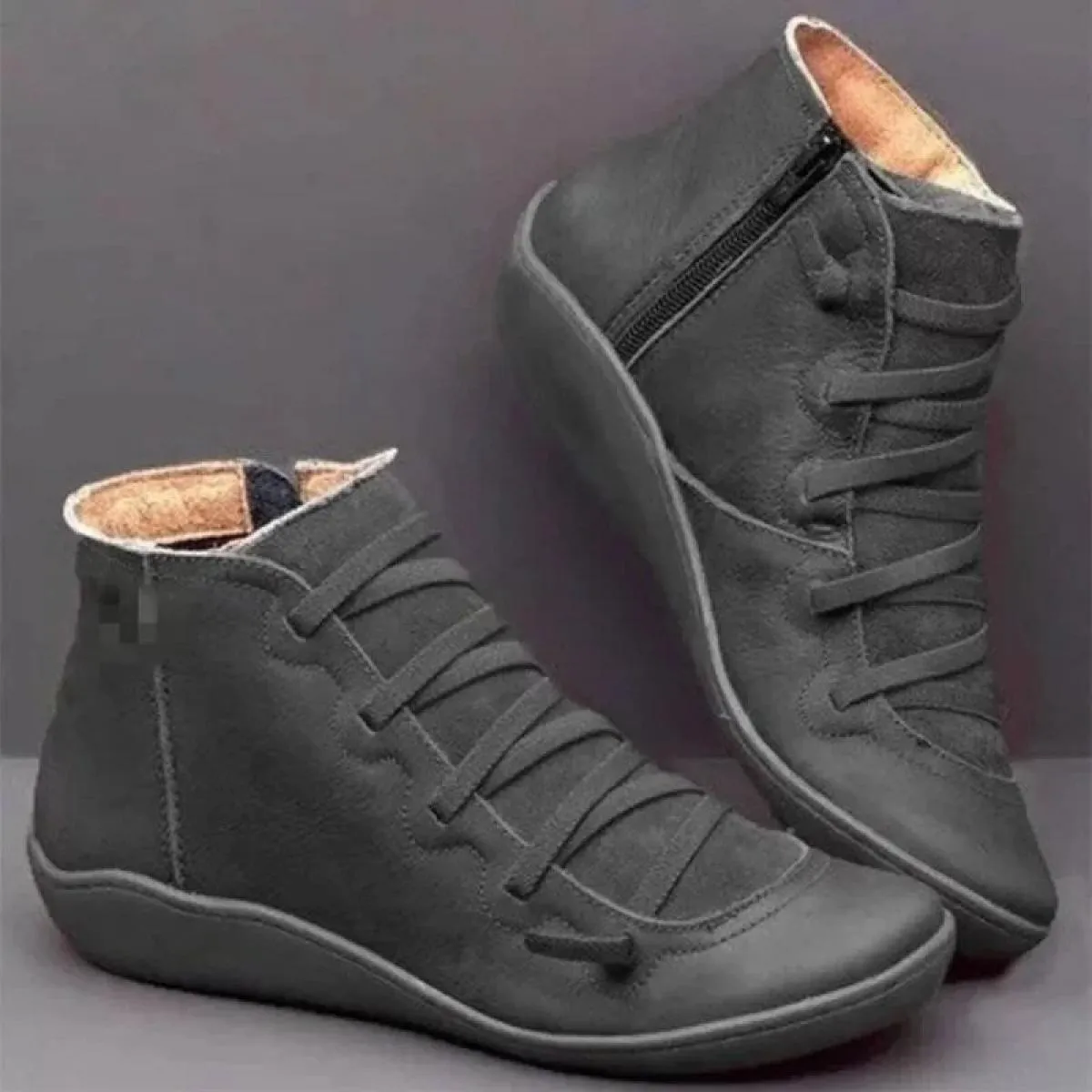 Scarpe moda con tacco a zeppa Stivaletti in PU da donna Tacco basso da donna Mamma Comoda suola morbida Testa tonda Corta di gra