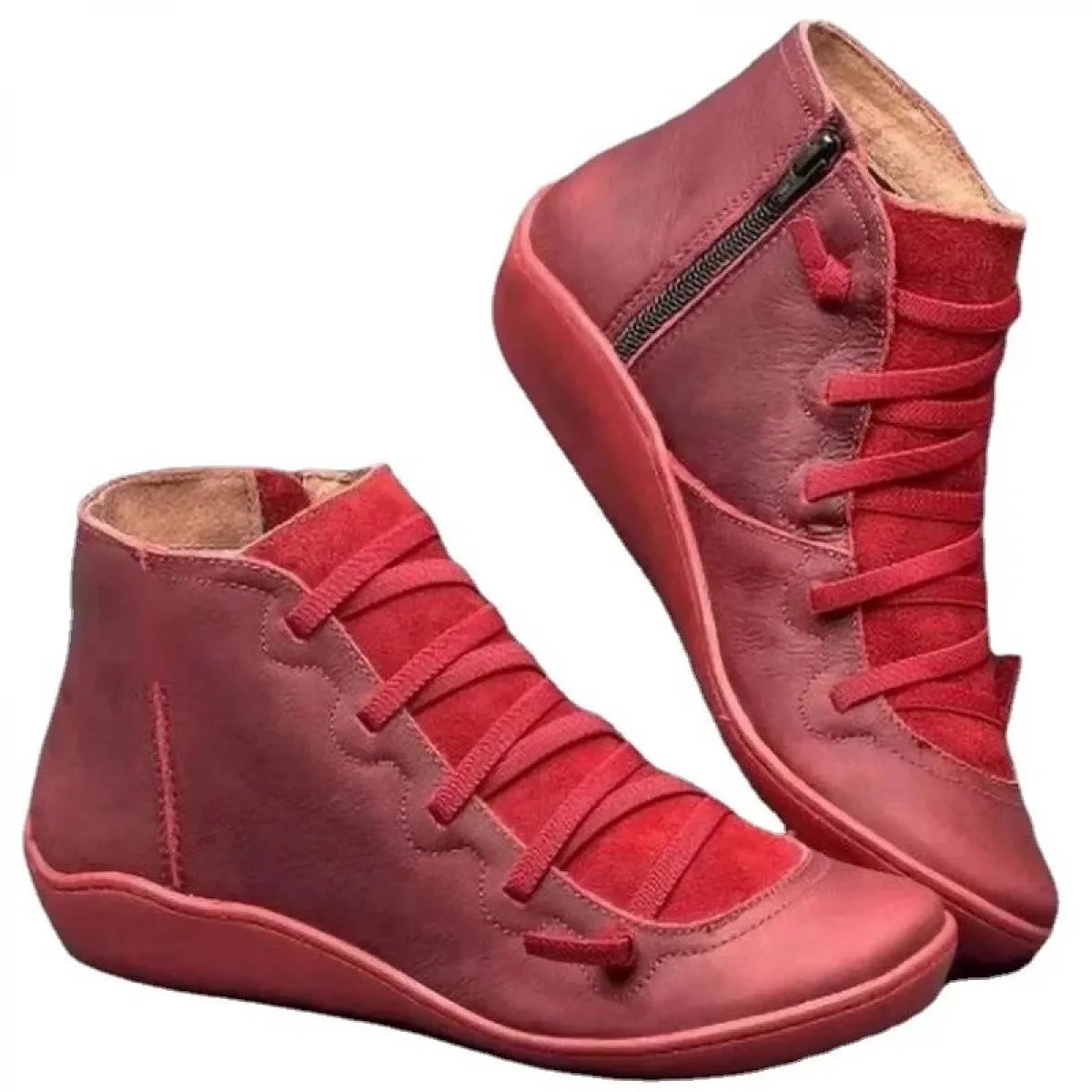 Scarpe moda con tacco a zeppa Stivaletti in PU da donna Tacco basso da donna Mamma Comoda suola morbida Testa tonda Corta di gra