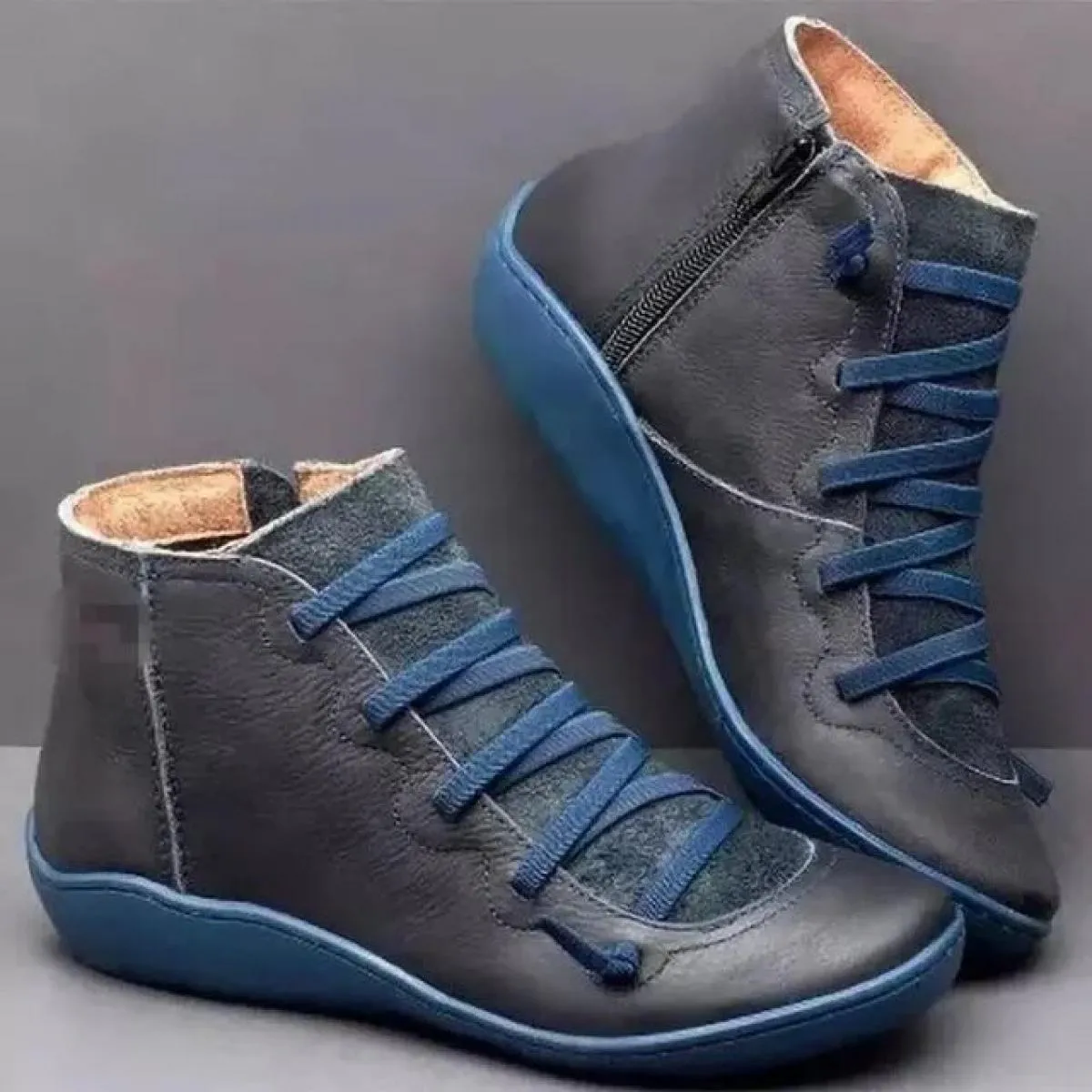 Scarpe moda con tacco a zeppa Stivaletti in PU da donna Tacco basso da donna Mamma Comoda suola morbida Testa tonda Corta di gra