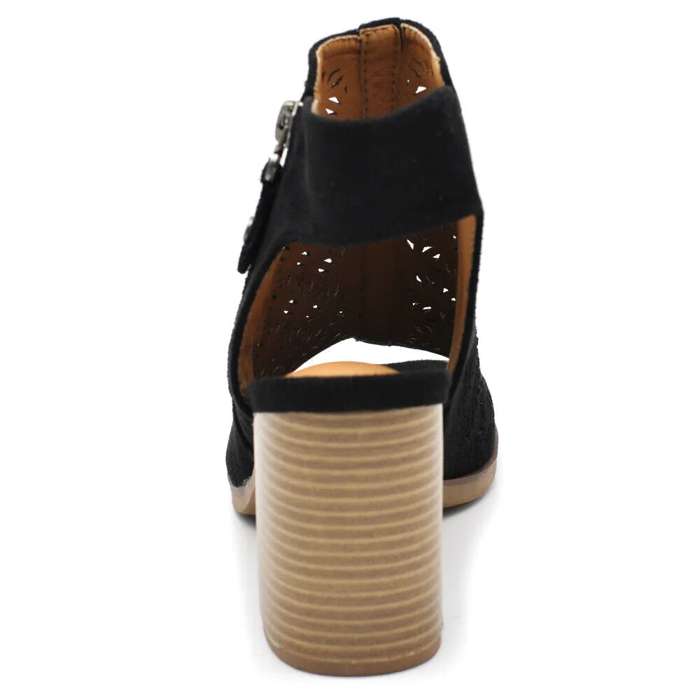 Scarpe Tronchetti Sandali Da Donna Con Tacco Blocco Cerimonia Spuntati XG116