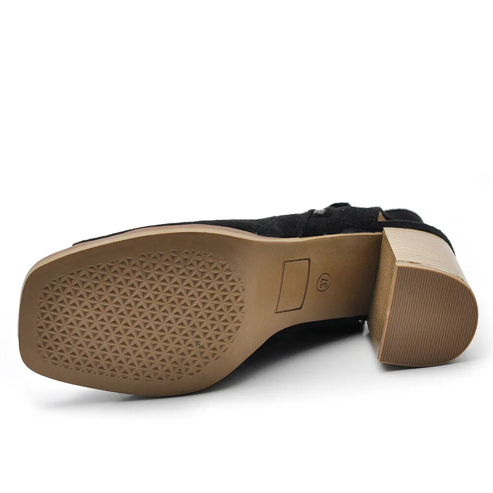 Scarpe Tronchetti Sandali Da Donna Con Tacco Blocco Cerimonia Spuntati XG116
