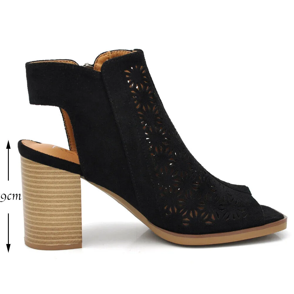 Scarpe Tronchetti Sandali Da Donna Con Tacco Blocco Cerimonia Spuntati XG116