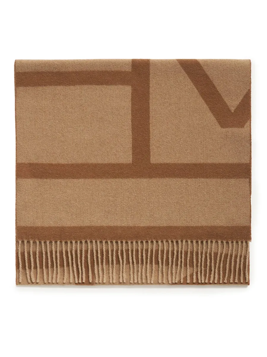 Sciarpa in lana jacquard monogramma cammello