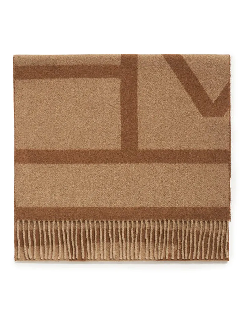 Sciarpa in lana jacquard monogramma cammello