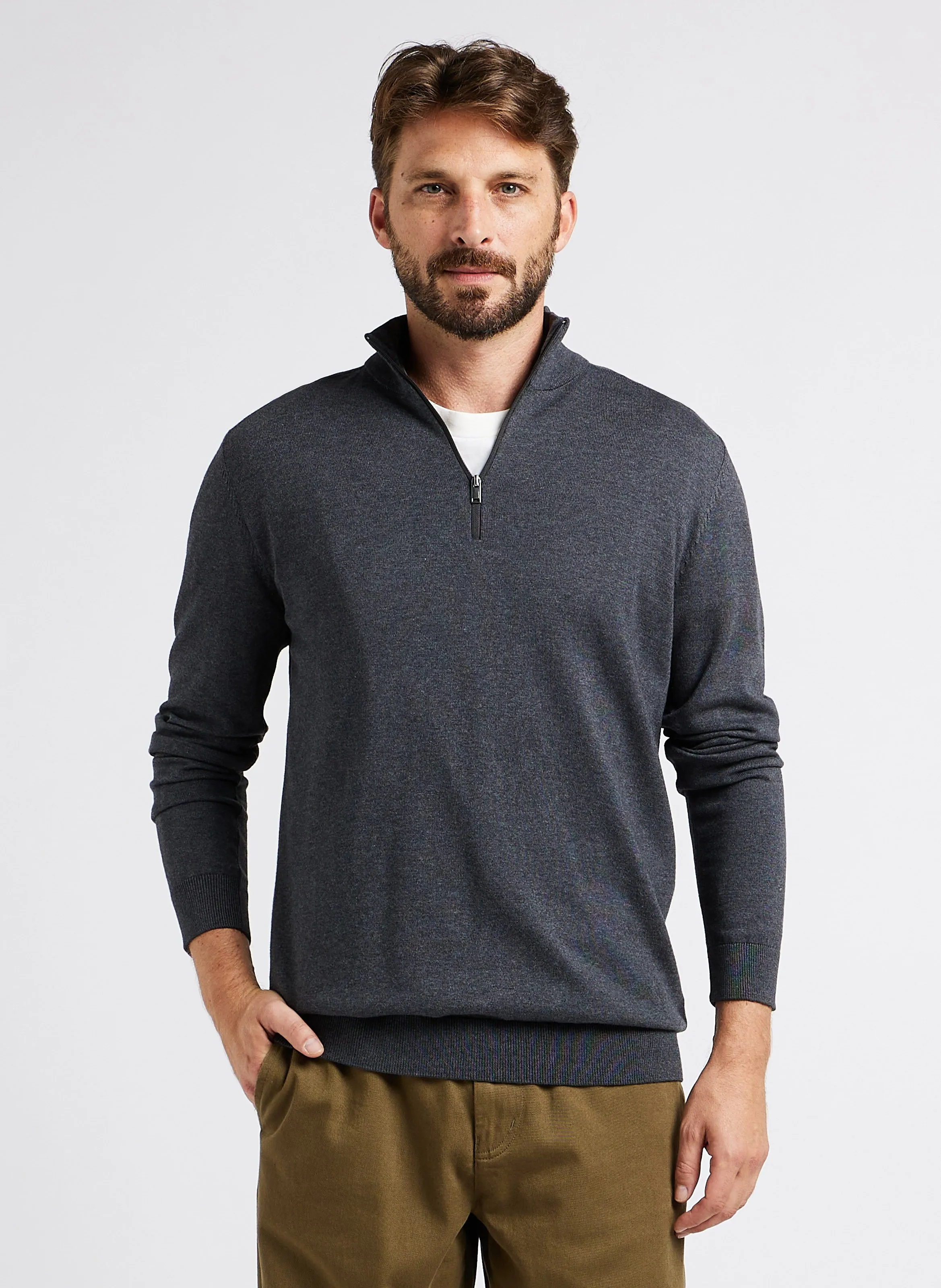  SELECTED   BERG - Lupetto regular fit in cotone con zip | Grigio