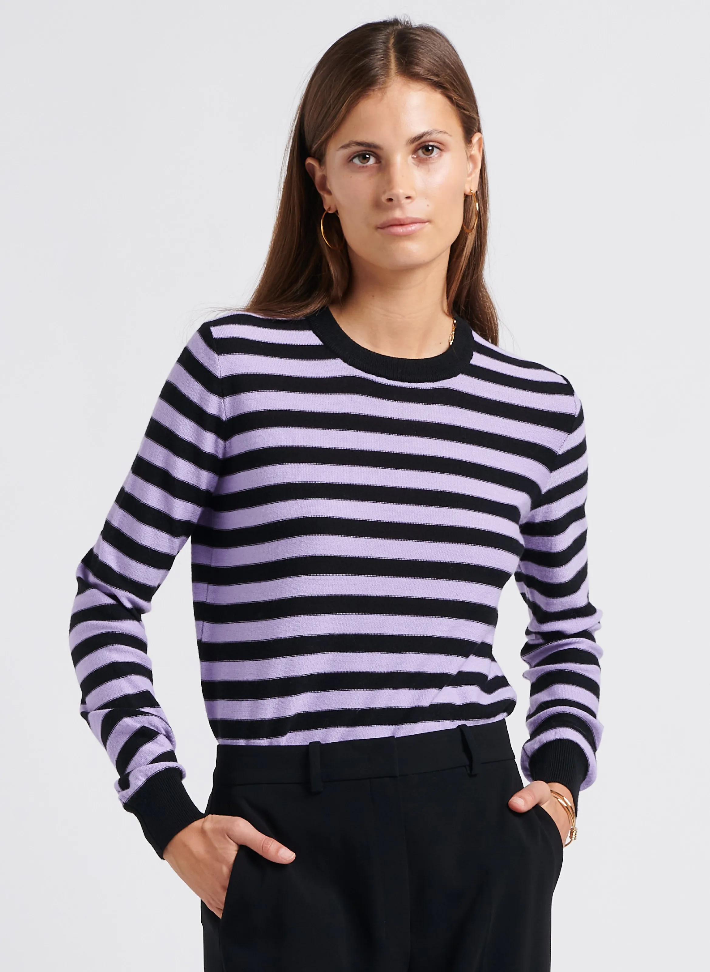  SONIA RYKIEL   Maglione scollo tondo a righe in lana | Nero