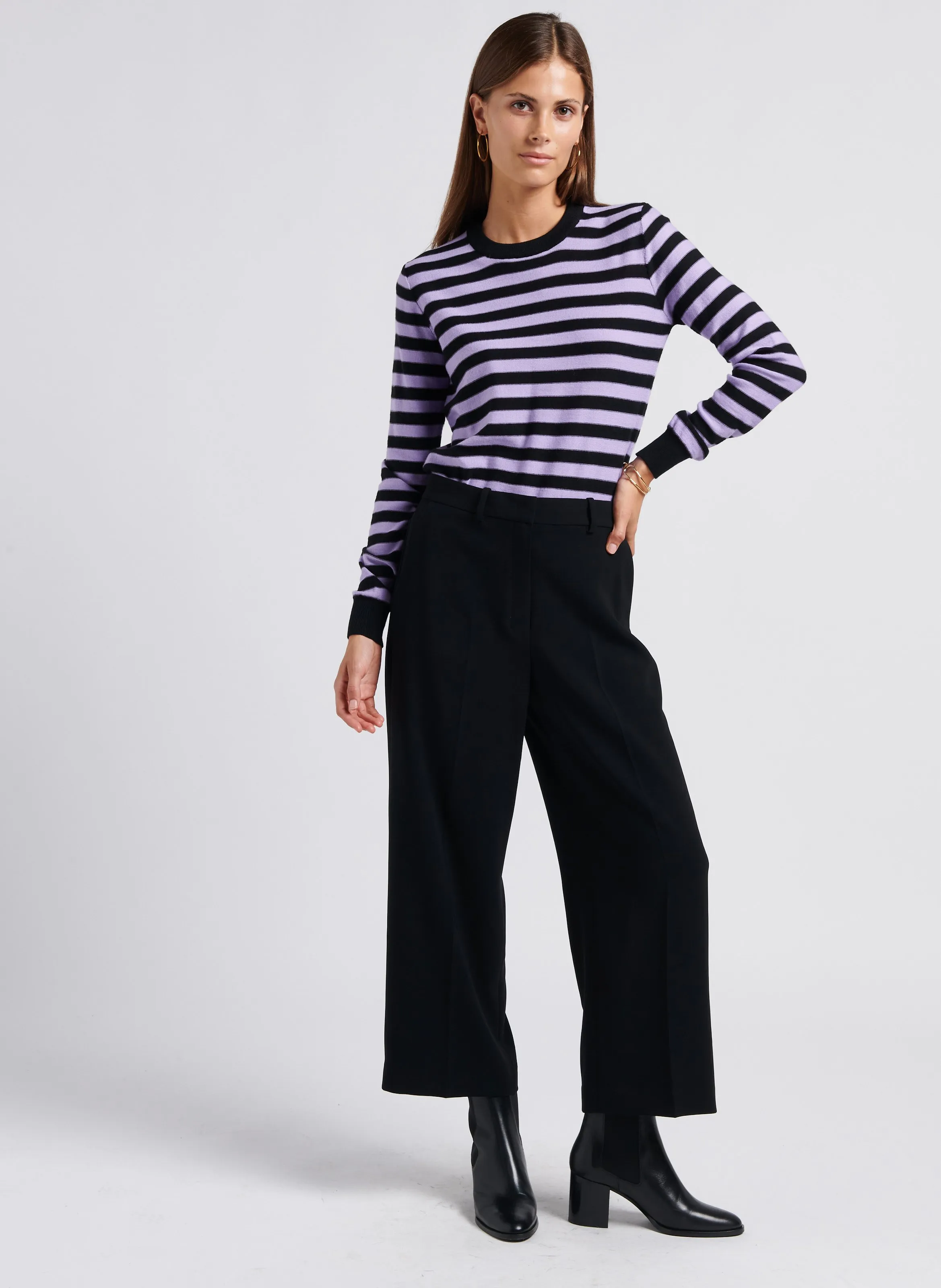  SONIA RYKIEL   Maglione scollo tondo a righe in lana | Nero