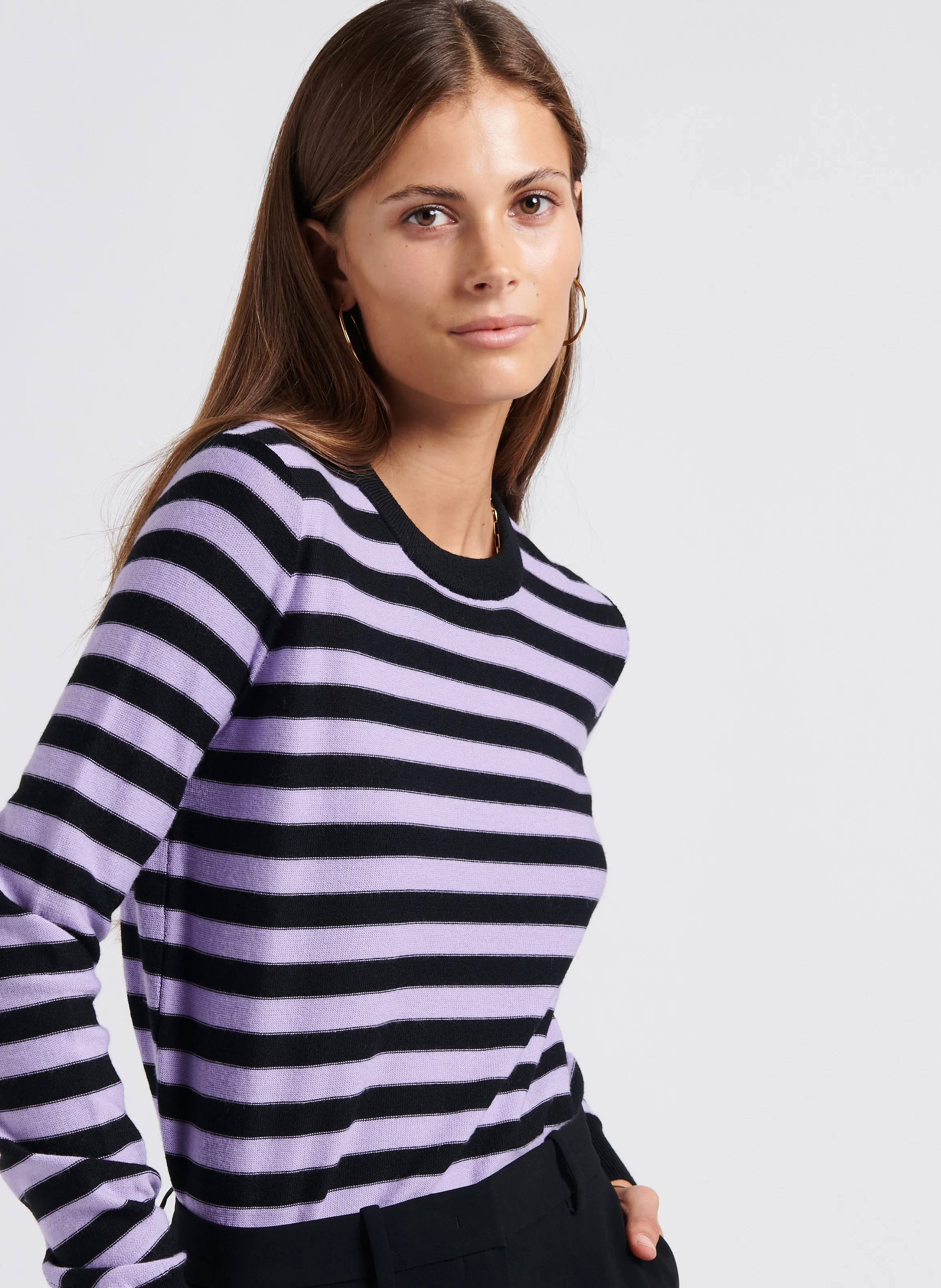  SONIA RYKIEL   Maglione scollo tondo a righe in lana | Nero