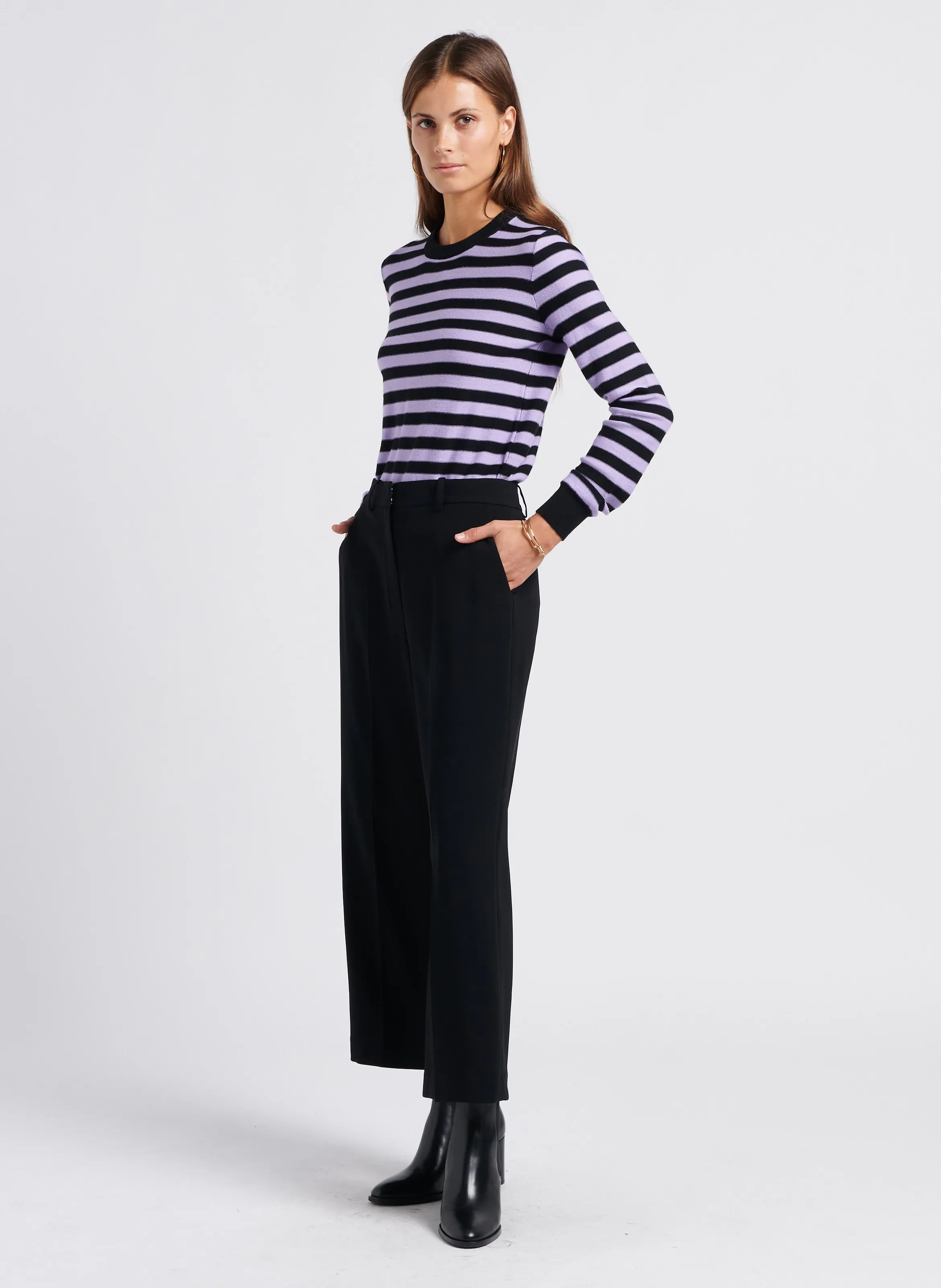  SONIA RYKIEL   Maglione scollo tondo a righe in lana | Nero