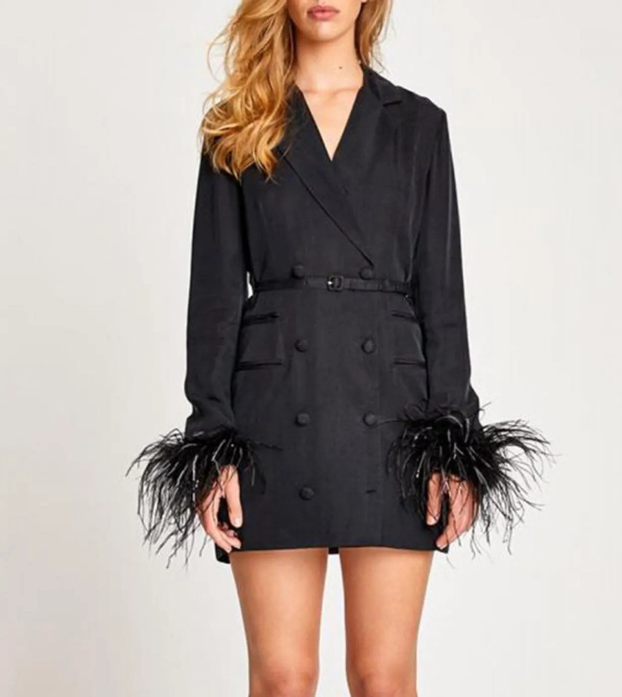 Spedizione Gratuita Autunno Inverno Designer Trench Womens Blazer Doppiopetto Giallo Nero Con Cinture Piume Trench C